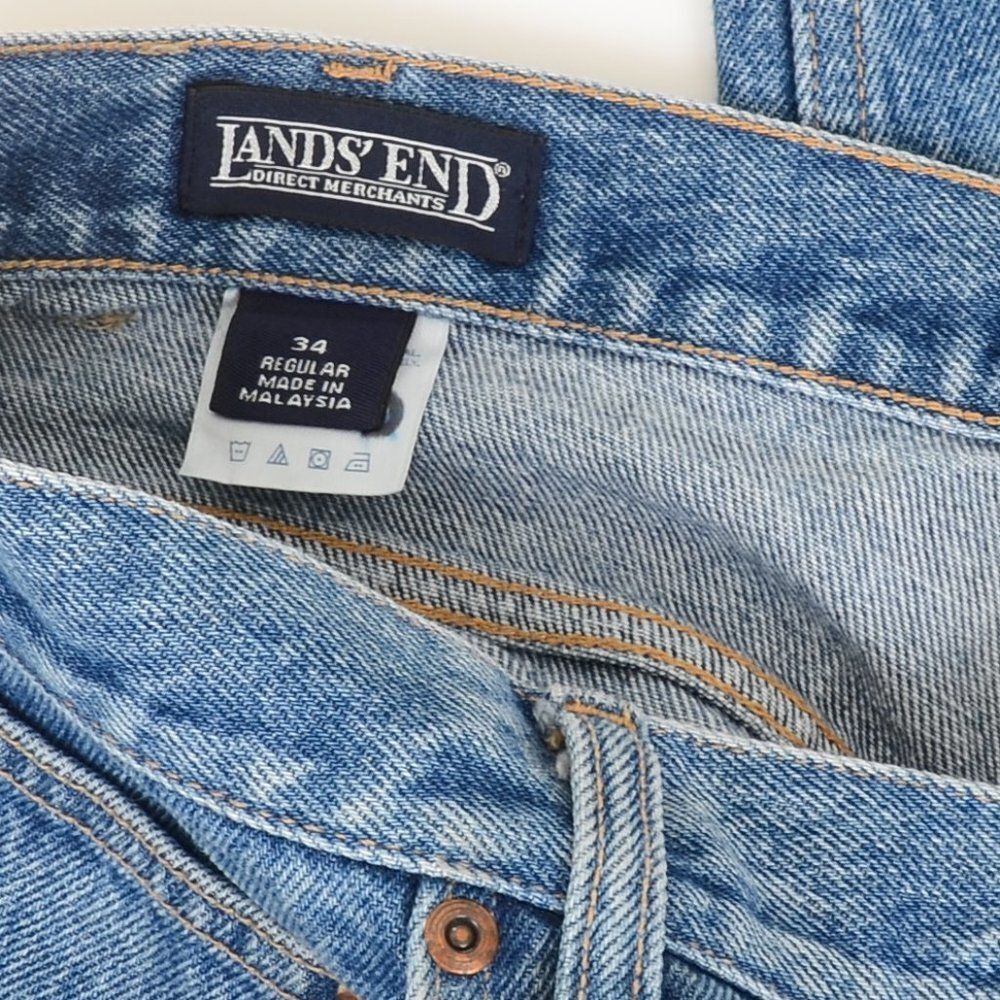 2 PAIRS! Lands End Men's 34X30 Blue Denim Straight Leg Jeans Medium Wash - Picture 5 of 8